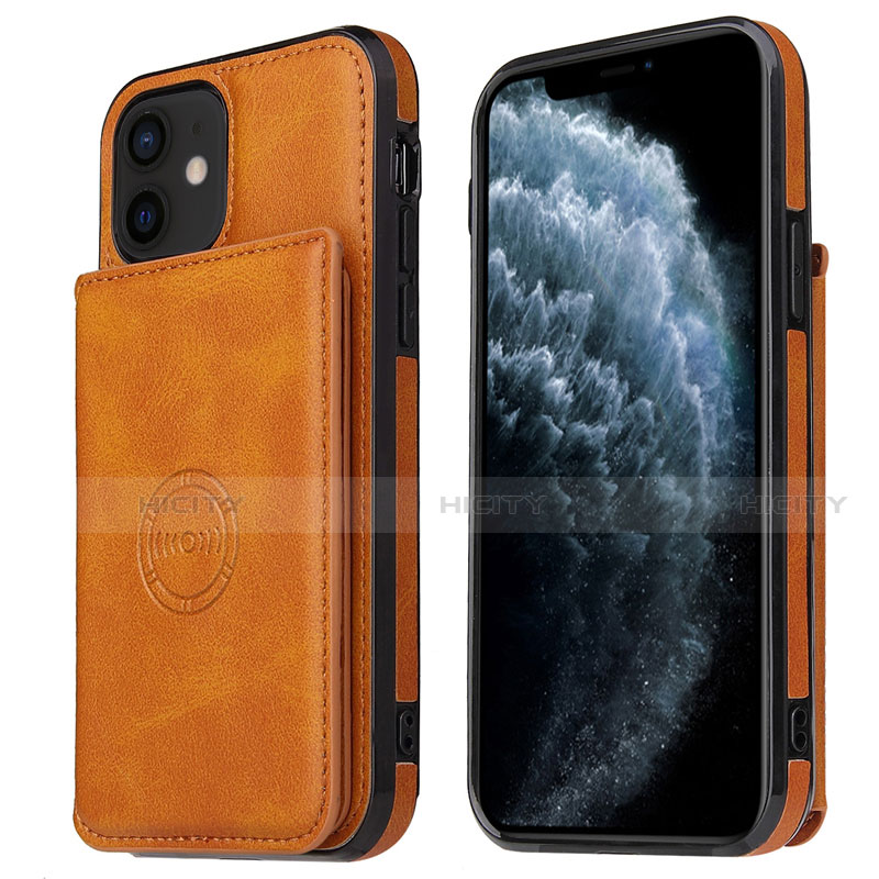 Funda Lujo Cuero Carcasa R01 para Apple iPhone 12 Mini Naranja