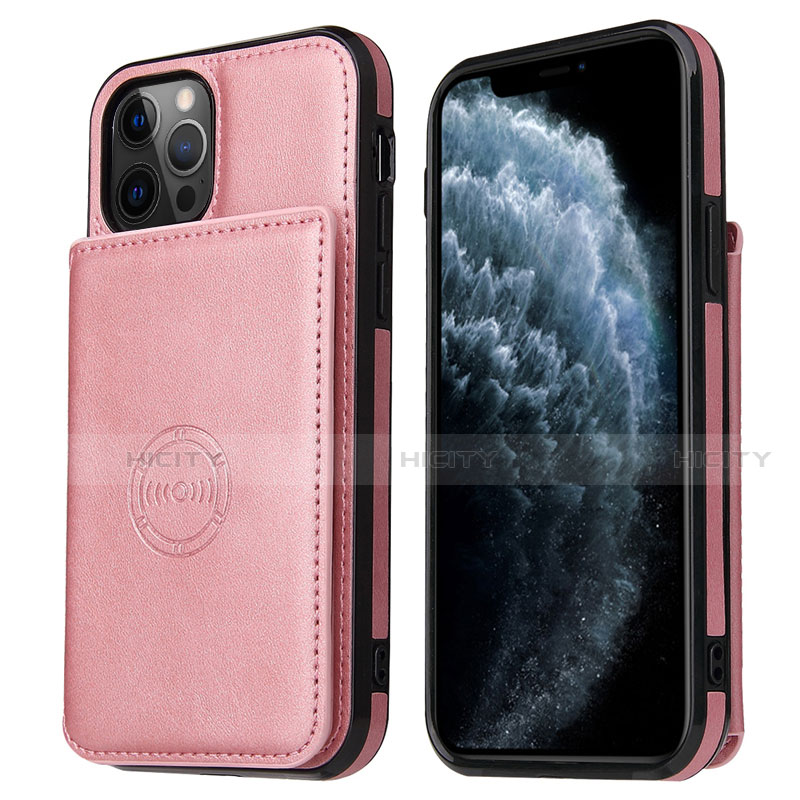 Funda Lujo Cuero Carcasa R01 para Apple iPhone 12 Pro Max Oro Rosa