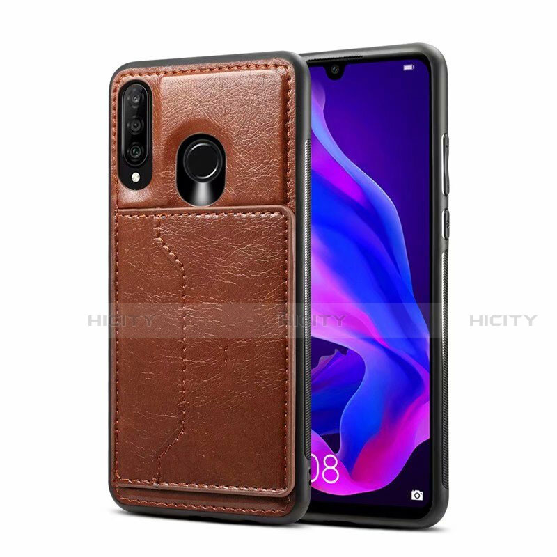 Funda Lujo Cuero Carcasa R01 para Huawei Nova 4e Marron