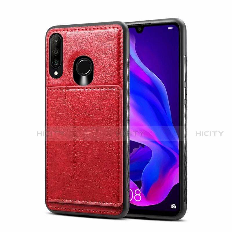 Funda Lujo Cuero Carcasa R01 para Huawei Nova 4e Rojo