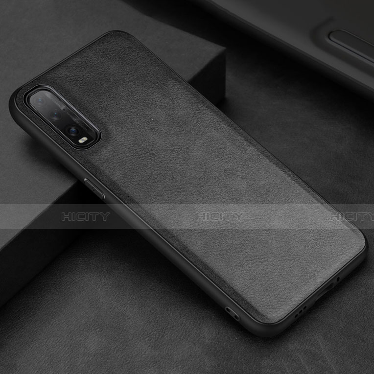 Funda Lujo Cuero Carcasa R01 para Oppo Find X2 Negro