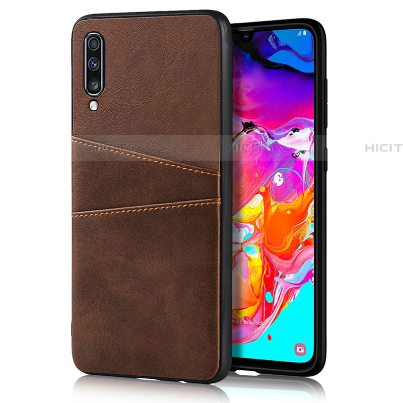 Funda Lujo Cuero Carcasa R01 para Samsung Galaxy A70 Marron