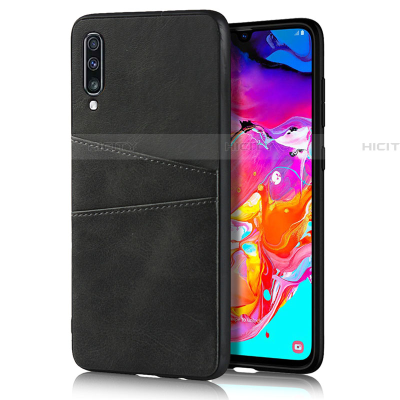 Funda Lujo Cuero Carcasa R01 para Samsung Galaxy A70 Negro