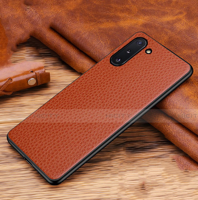 Funda Lujo Cuero Carcasa R01 para Samsung Galaxy Note 10 5G Marron