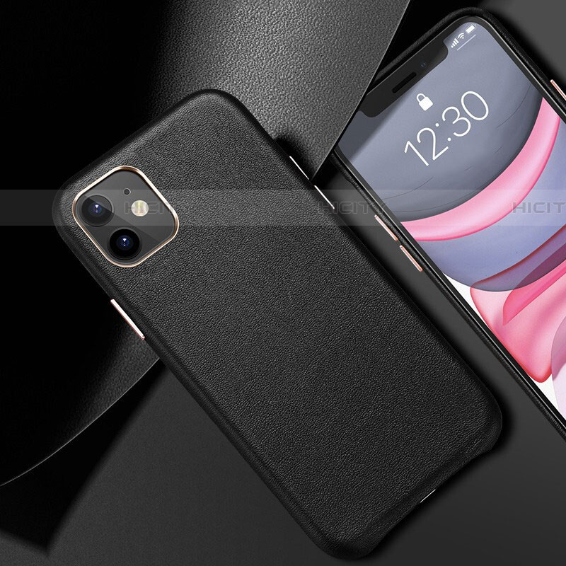 Funda Lujo Cuero Carcasa R02 para Apple iPhone 11 Negro