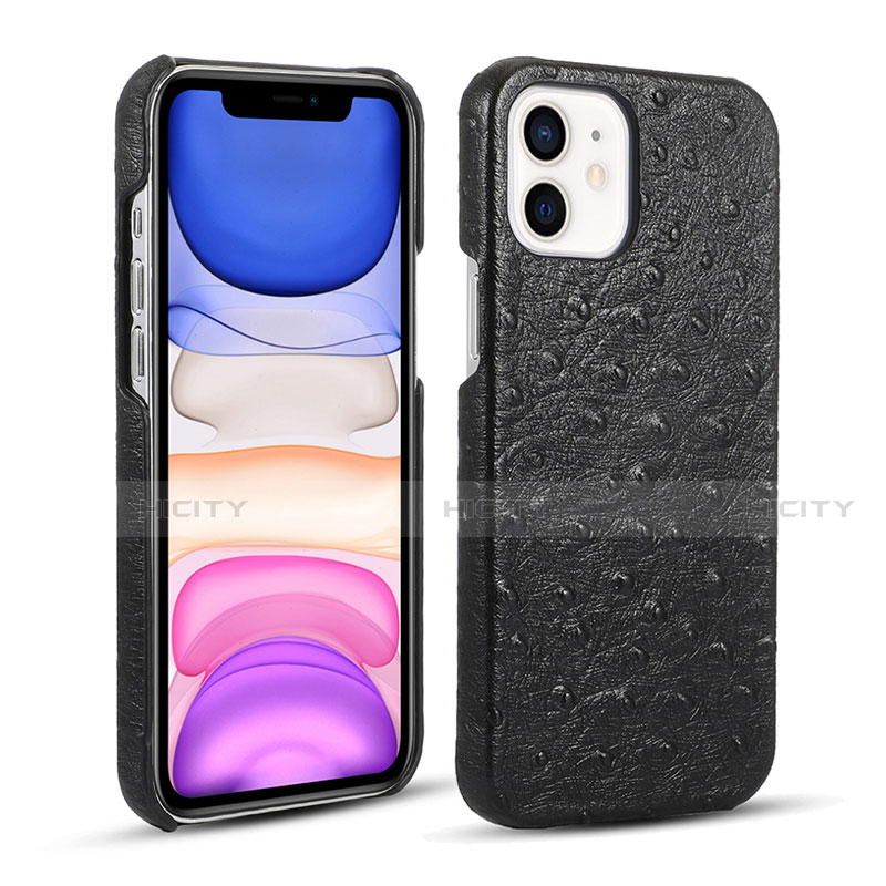 Funda Lujo Cuero Carcasa R02 para Apple iPhone 12 Negro