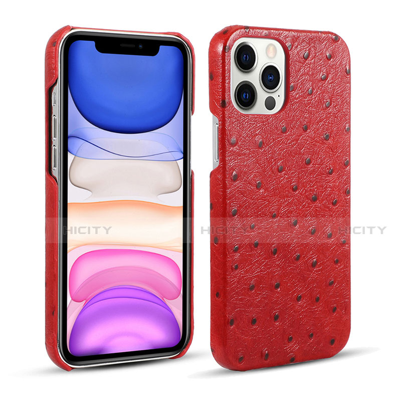 Funda Lujo Cuero Carcasa R02 para Apple iPhone 12 Pro Max Rojo