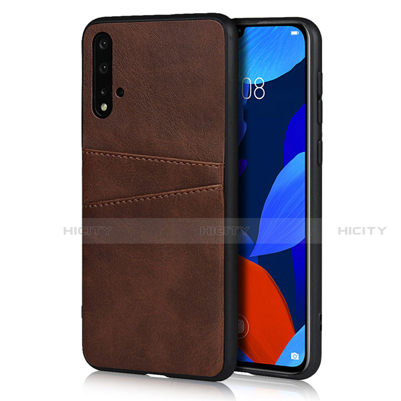 Funda Lujo Cuero Carcasa R02 para Huawei Nova 5 Marron