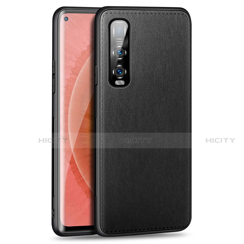 Funda Lujo Cuero Carcasa R02 para Oppo Find X2 Pro Negro