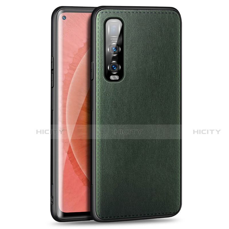 Funda Lujo Cuero Carcasa R02 para Oppo Find X2 Pro Verde