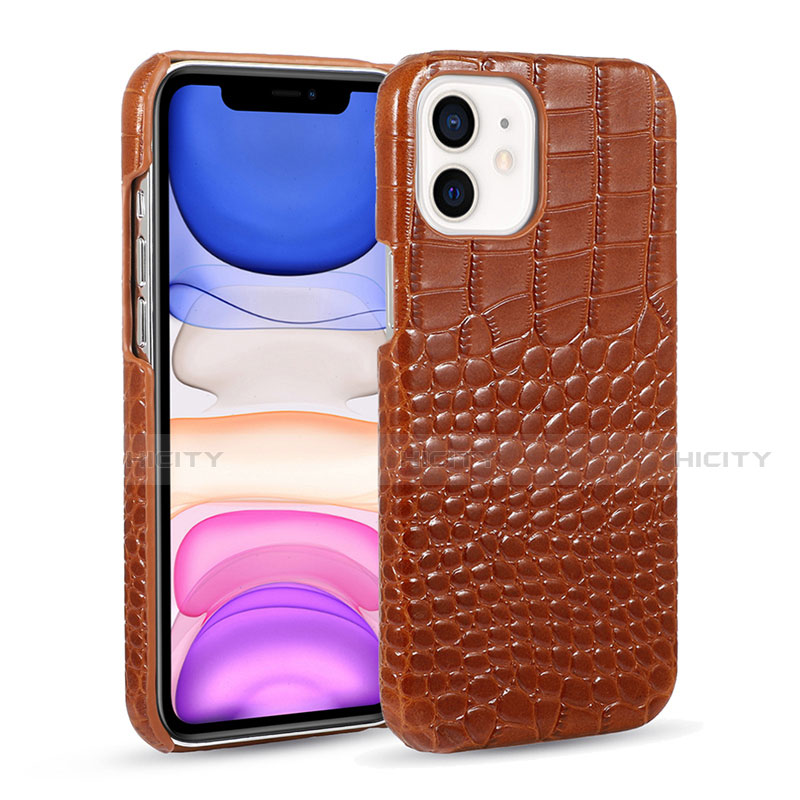 Funda Lujo Cuero Carcasa R03 para Apple iPhone 12 Mini Marron