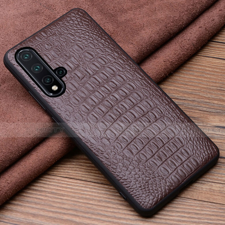 Funda Lujo Cuero Carcasa R03 para Huawei Nova 5 Marron