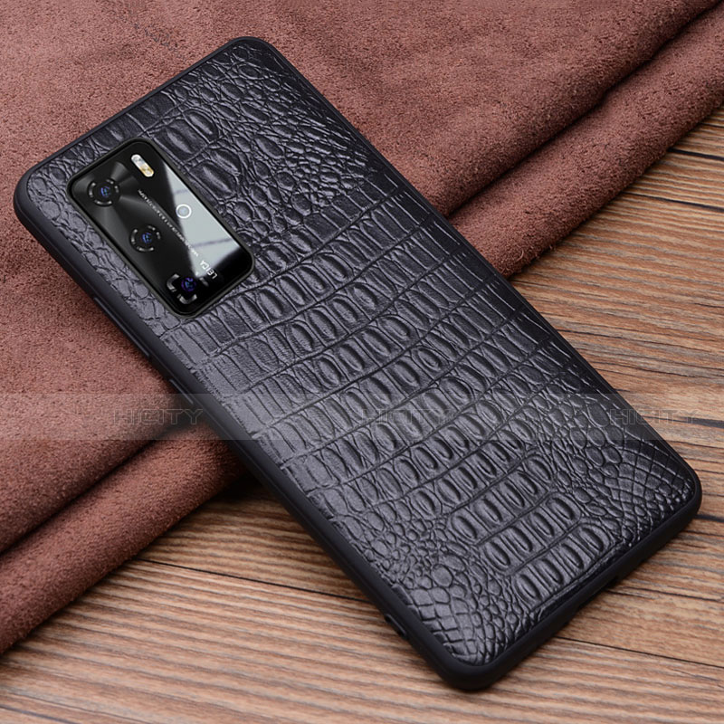 Funda Lujo Cuero Carcasa R03 para Huawei P40 Pro Negro