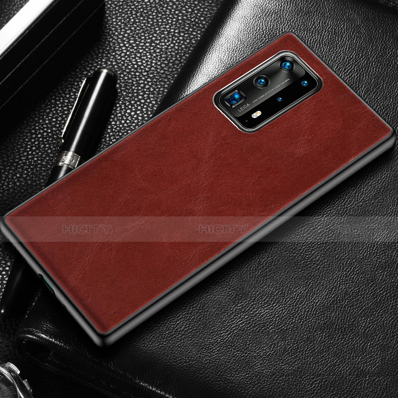 Funda Lujo Cuero Carcasa R03 para Huawei P40 Pro+ Plus Rojo Rosa