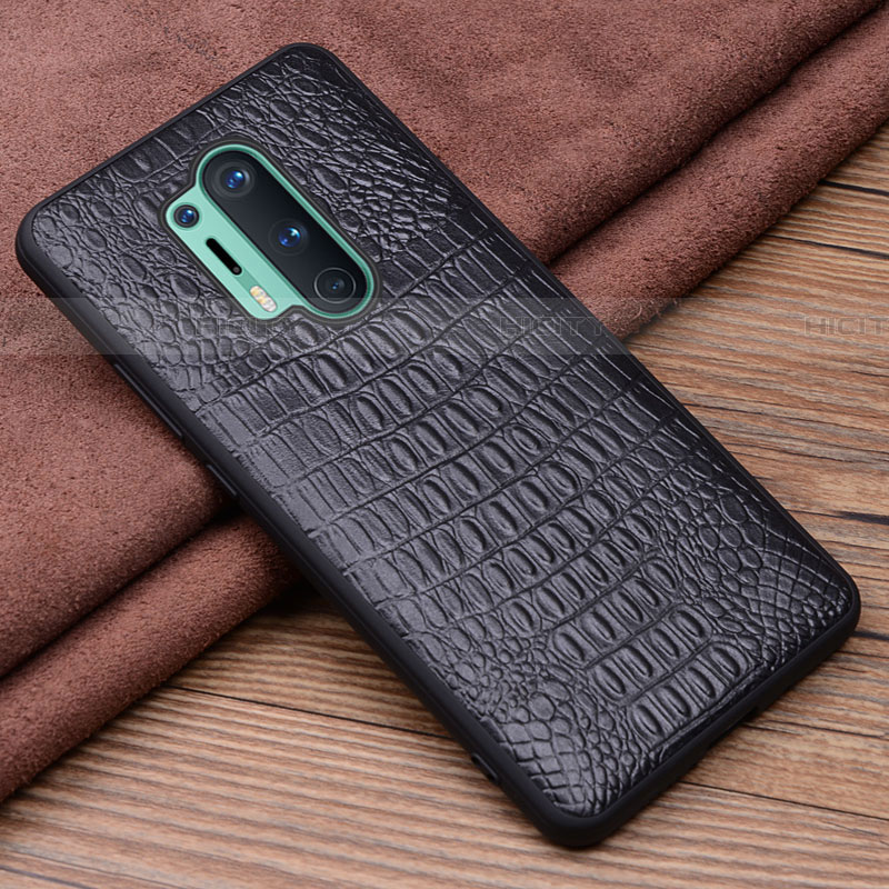 Funda Lujo Cuero Carcasa R03 para OnePlus 8 Pro Negro