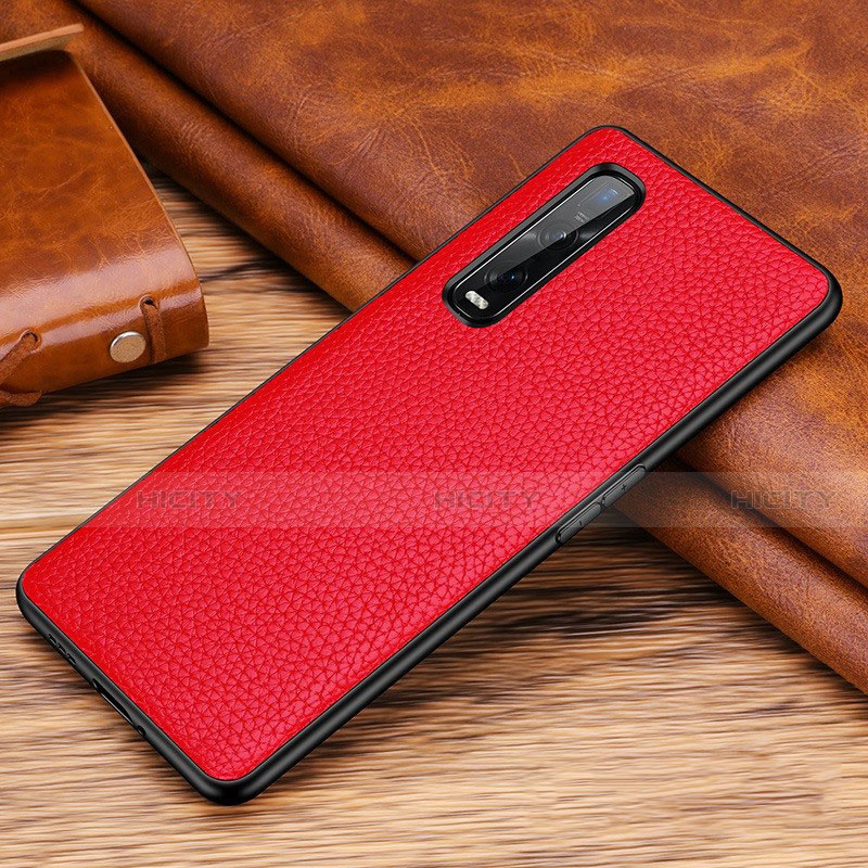 Funda Lujo Cuero Carcasa R03 para Oppo Find X2 Pro Rojo