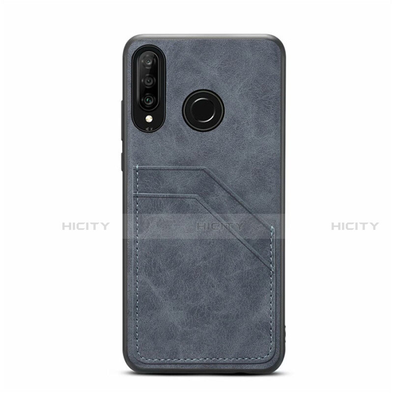 Funda Lujo Cuero Carcasa R04 para Huawei Nova 4e Gris Oscuro