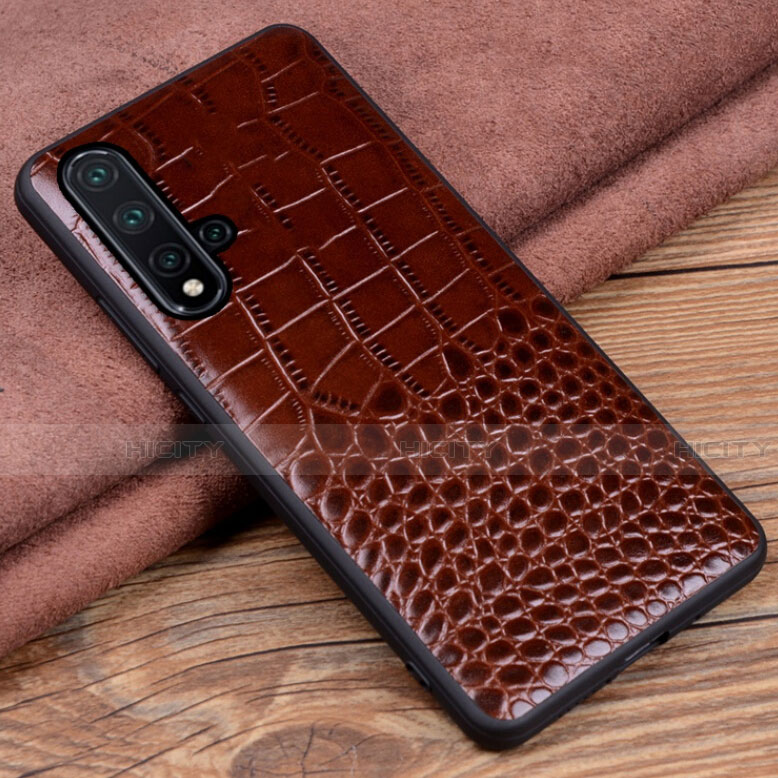 Funda Lujo Cuero Carcasa R04 para Huawei Nova 5 Marron