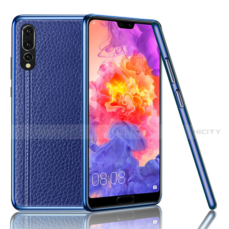 Funda Lujo Cuero Carcasa R04 para Huawei P20 Pro Azul