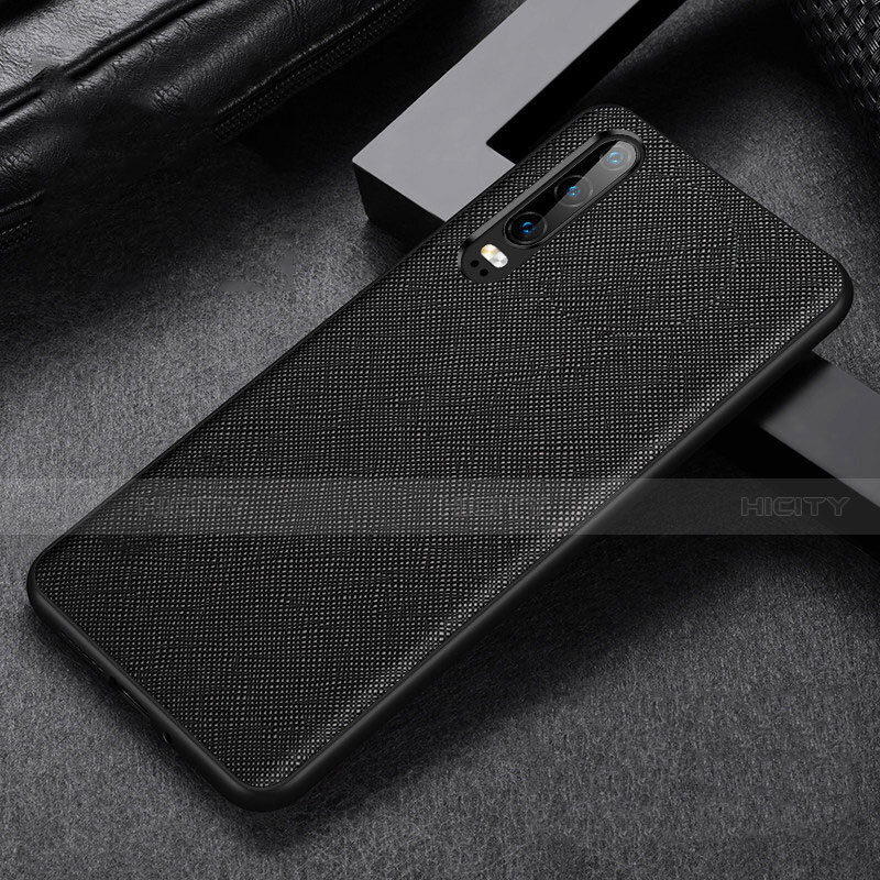 Funda Lujo Cuero Carcasa R04 para Huawei P30 Negro