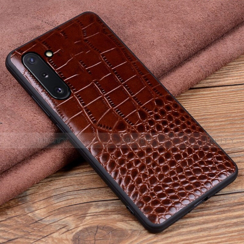 Funda Lujo Cuero Carcasa R04 para Samsung Galaxy Note 10 Marron