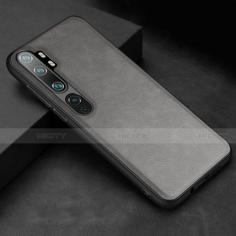 Funda Lujo Cuero Carcasa R04 para Xiaomi Mi Note 10 Gris