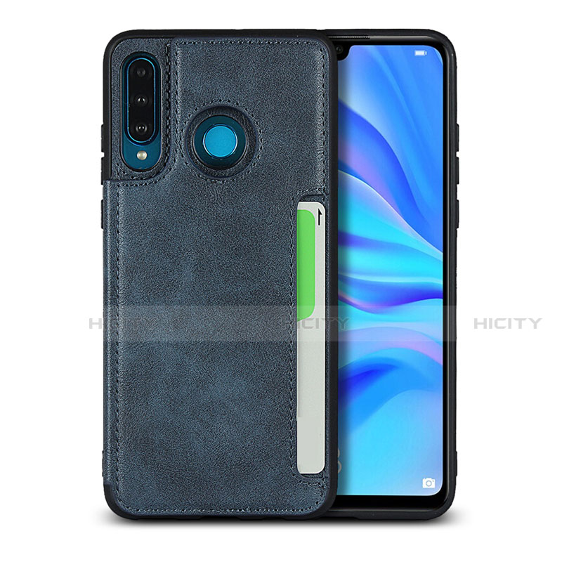 Funda Lujo Cuero Carcasa R05 para Huawei Nova 4e Azul