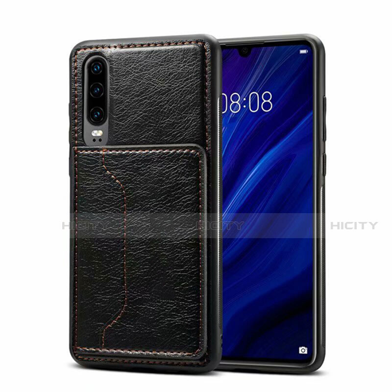 Funda Lujo Cuero Carcasa R05 para Huawei P30 Negro