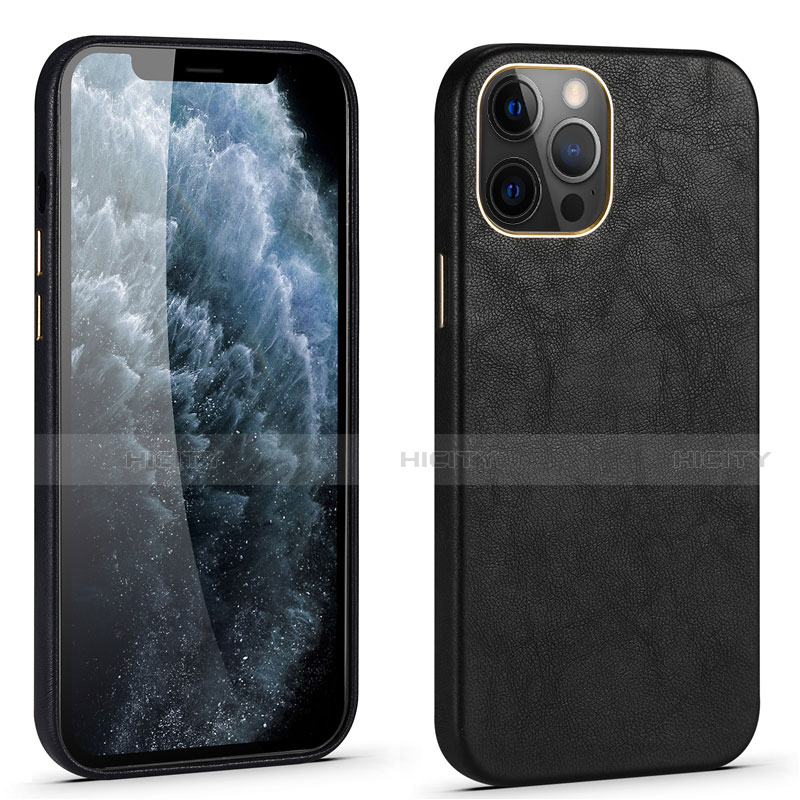 Funda Lujo Cuero Carcasa R06 para Apple iPhone 12 Pro Max Negro