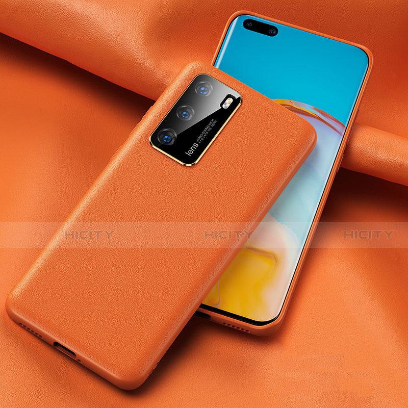 Funda Lujo Cuero Carcasa R06 para Huawei P40 Naranja