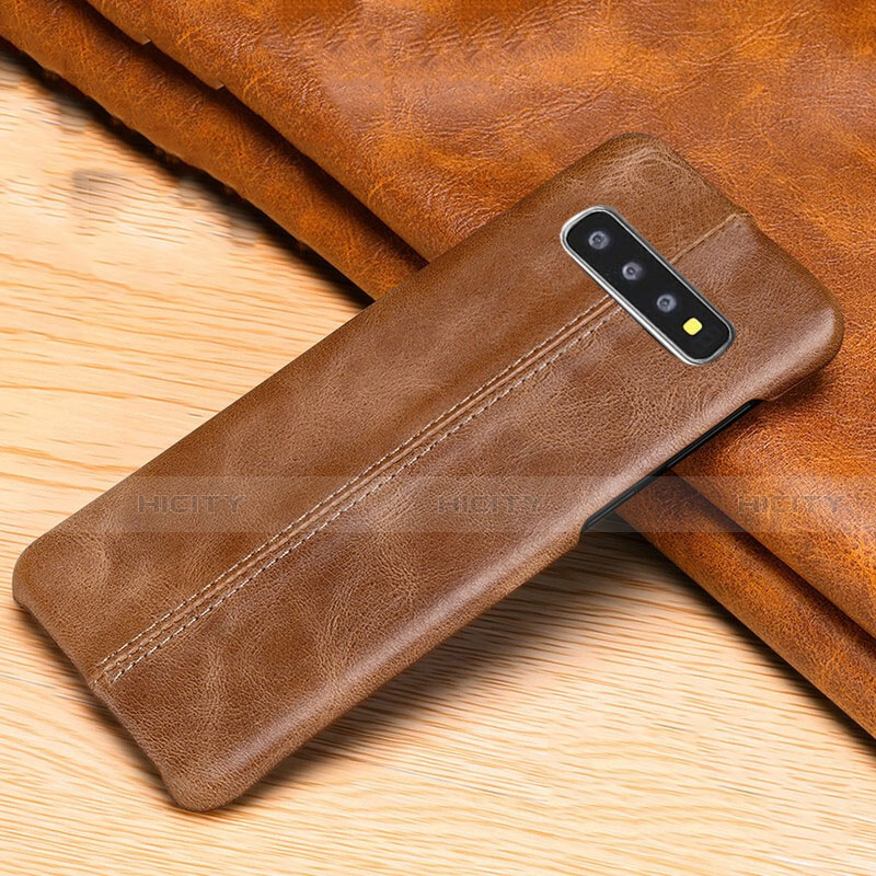 Funda Lujo Cuero Carcasa R06 para Samsung Galaxy S10 Naranja