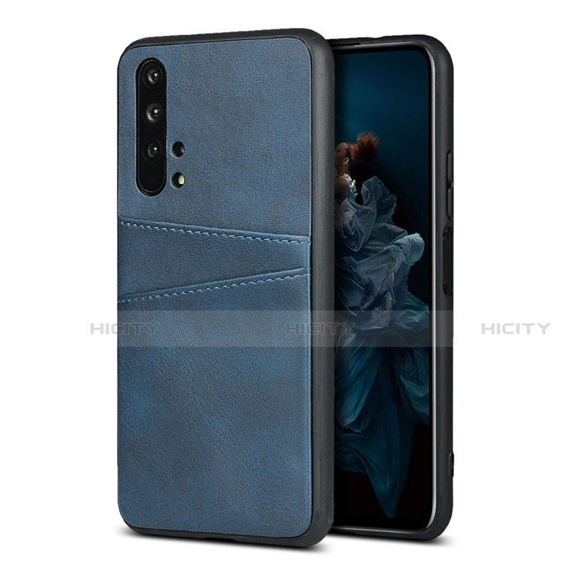 Funda Lujo Cuero Carcasa R07 para Huawei Honor 20 Pro Azul