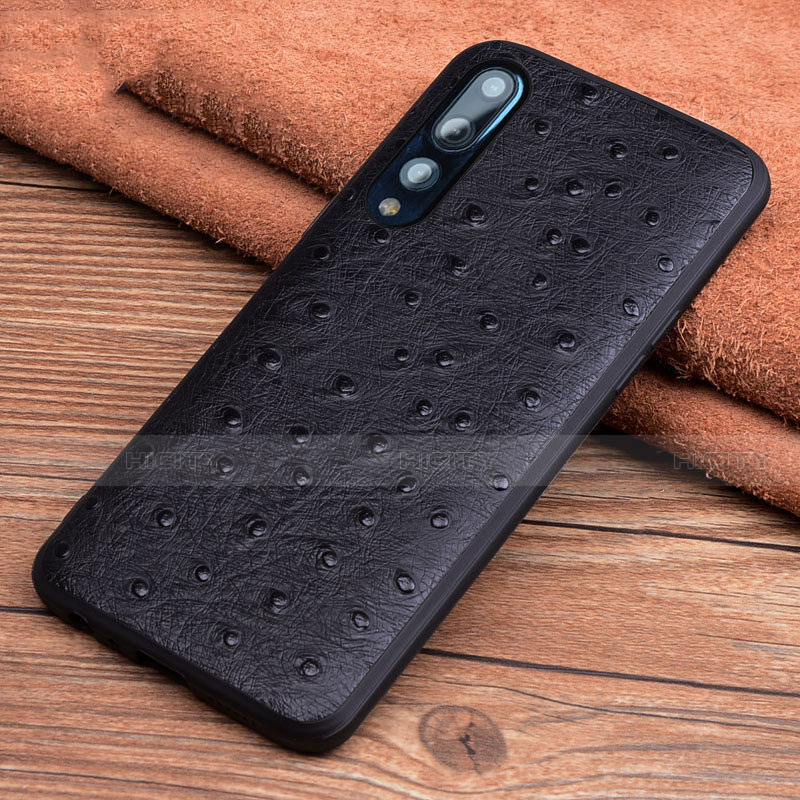 Funda Lujo Cuero Carcasa R08 para Huawei P20 Pro Negro