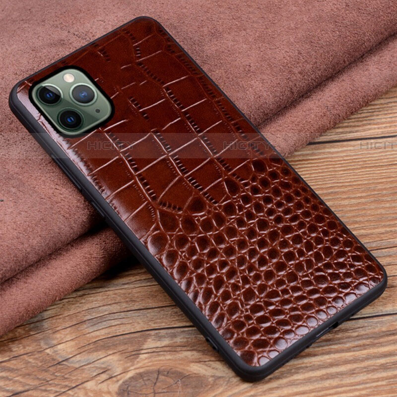 Funda Lujo Cuero Carcasa R14 para Apple iPhone 11 Pro Max Marron