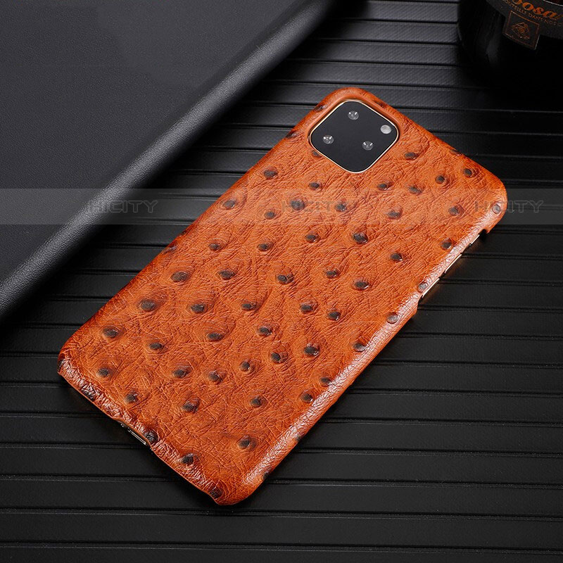 Funda Lujo Cuero Carcasa S01 para Apple iPhone 11 Pro Max Naranja