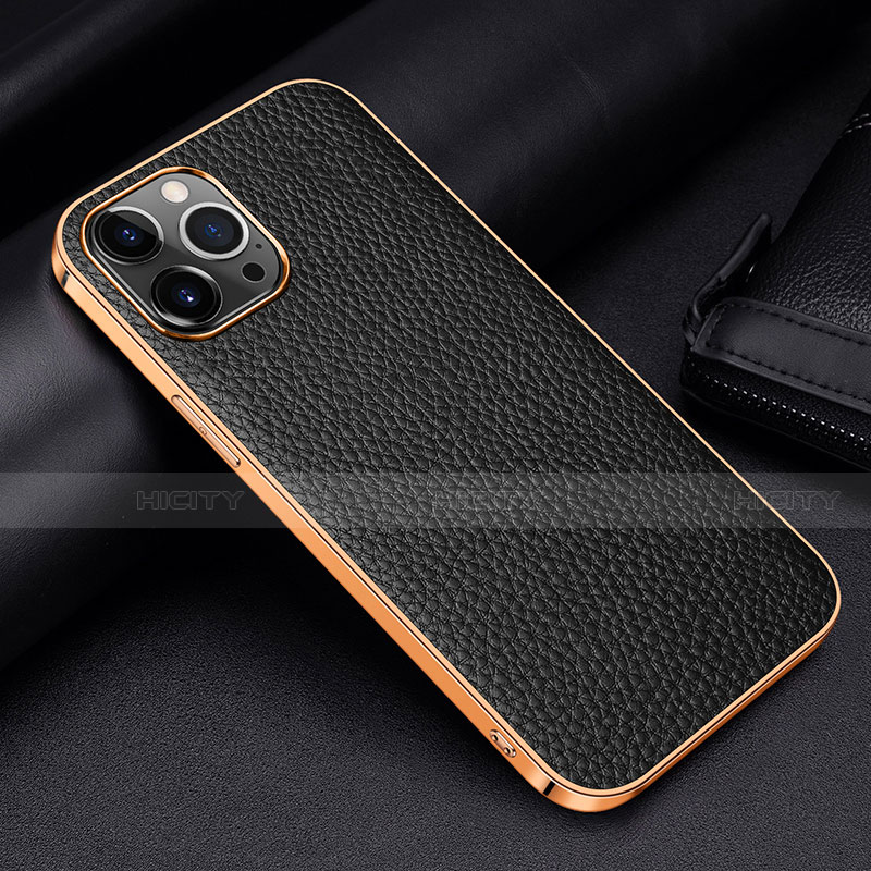 Funda Lujo Cuero Carcasa S01 para Apple iPhone 13 Pro Negro