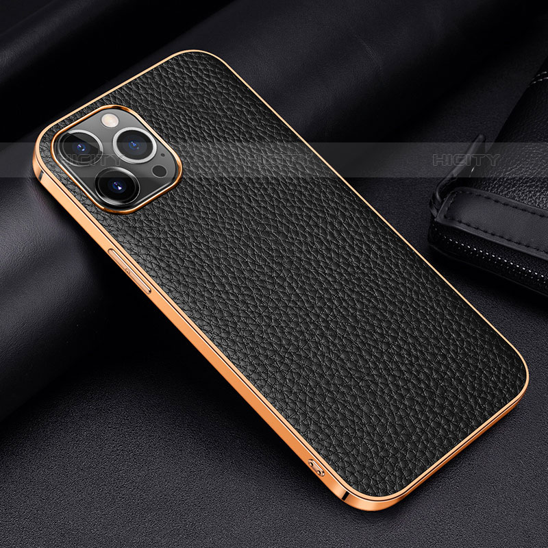 Funda Lujo Cuero Carcasa S01 para Apple iPhone 15 Pro Negro