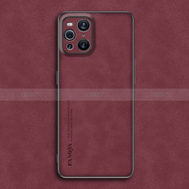 Funda Lujo Cuero Carcasa S01 para Oppo Find X3 5G Rojo