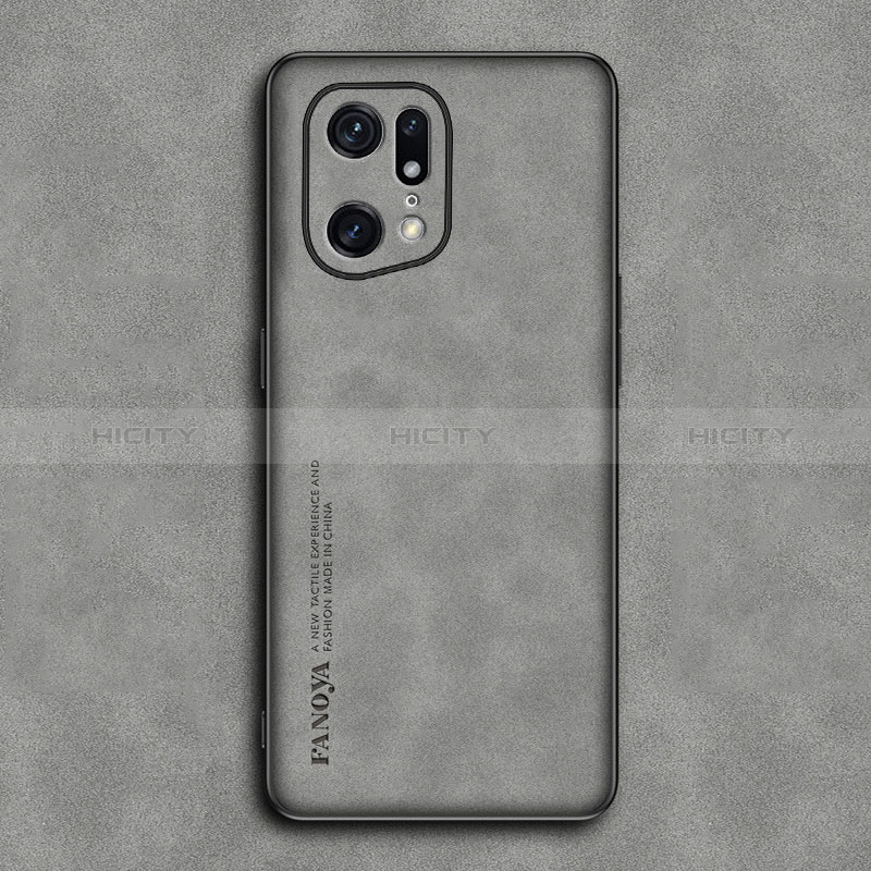 Funda Lujo Cuero Carcasa S01 para Oppo Find X5 5G Gris