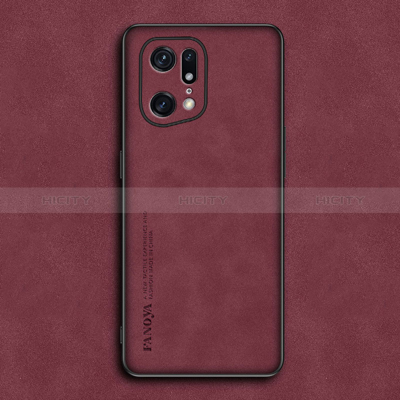 Funda Lujo Cuero Carcasa S01 para Oppo Find X5 5G Rojo