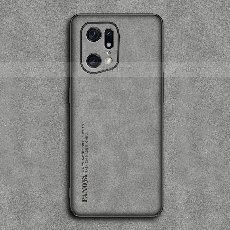 Funda Lujo Cuero Carcasa S01 para Oppo Find X5 Pro 5G Gris