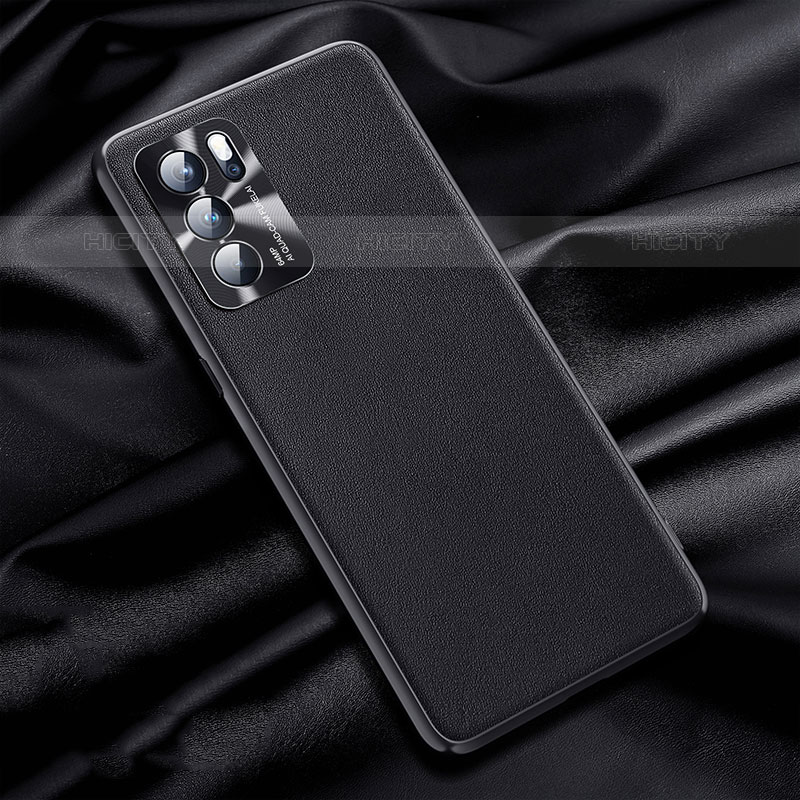 Funda Lujo Cuero Carcasa S01 para Oppo Reno6 Pro 5G India Negro