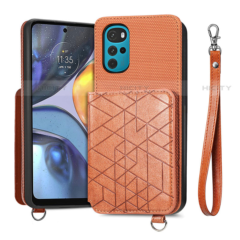 Funda Lujo Cuero Carcasa S01D para Motorola Moto G22 Marron