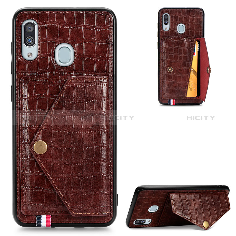 Funda Lujo Cuero Carcasa S01D para Samsung Galaxy A20 Marron