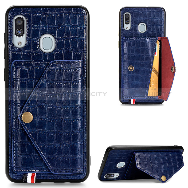 Funda Lujo Cuero Carcasa S01D para Samsung Galaxy M10S Azul