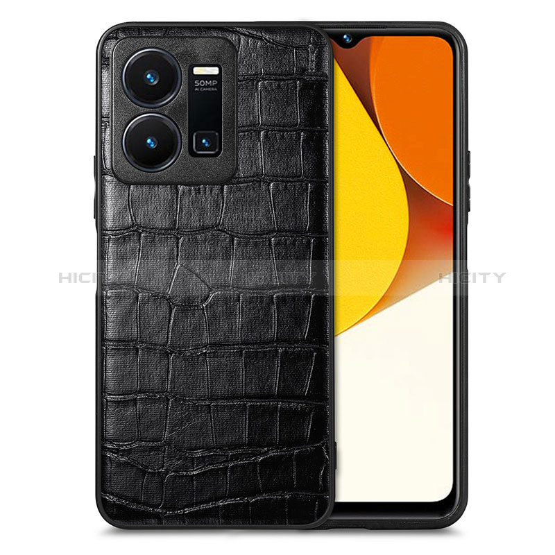 Funda Lujo Cuero Carcasa S01D para Vivo Y35 4G Negro