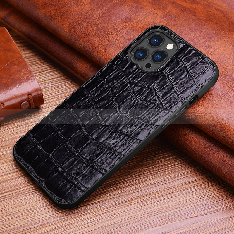 Funda Lujo Cuero Carcasa S02 para Apple iPhone 14 Pro Max Negro