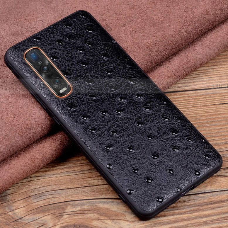 Funda Lujo Cuero Carcasa S02 para Oppo Find X2 Pro Negro