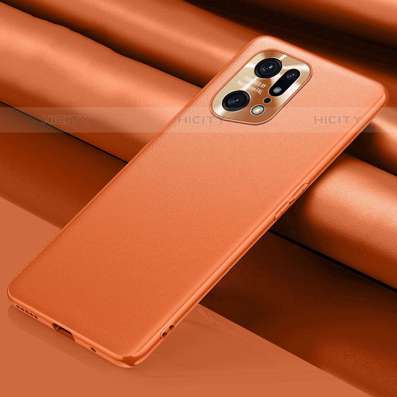 Funda Lujo Cuero Carcasa S02 para Oppo Find X5 Pro 5G Naranja