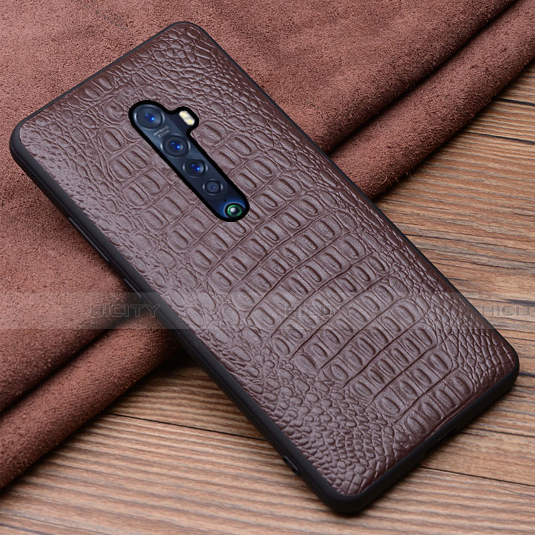 Funda Lujo Cuero Carcasa S02 para Oppo Reno2 Marron